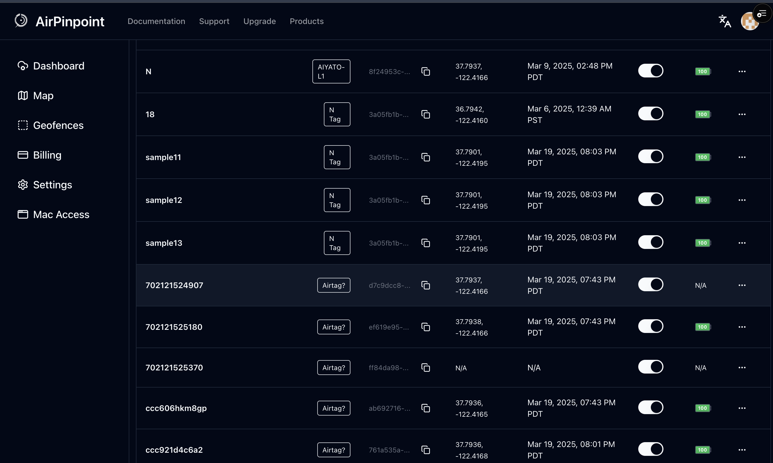 AirPinpoint Dashboard
